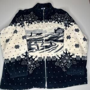 Vintage Art Unlimited Sportswear‎ Winter Sleigh Canada Full Zip Fleece Jacket XL